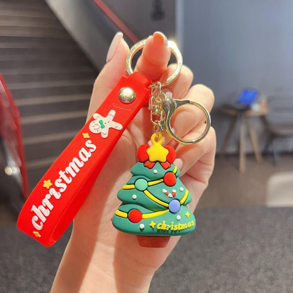 Cute Christmas Tree Keychain with Red Strap